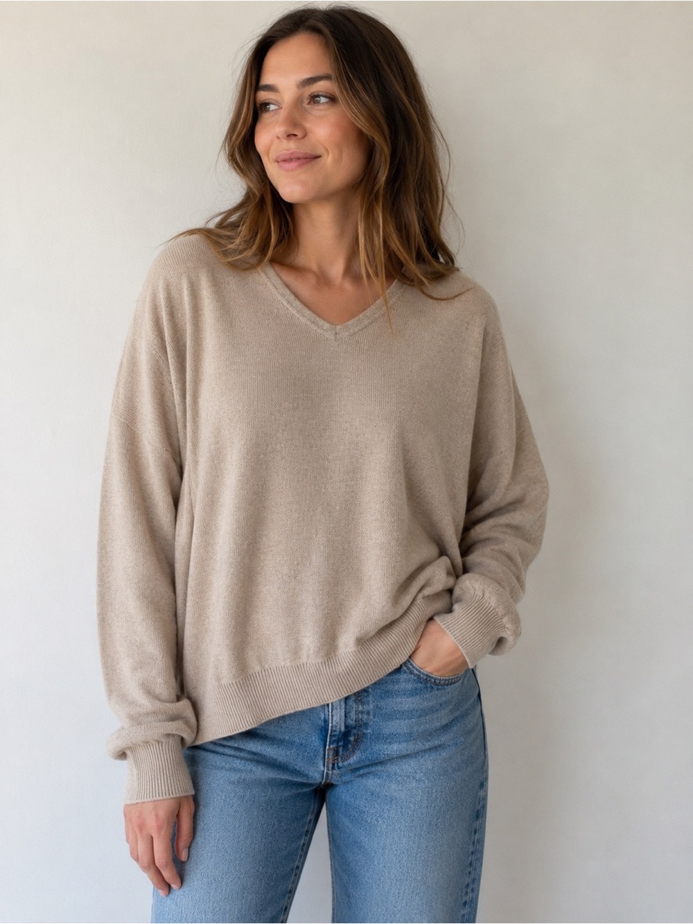banana republic linen cotton v-neck lightweight sweater xs beige